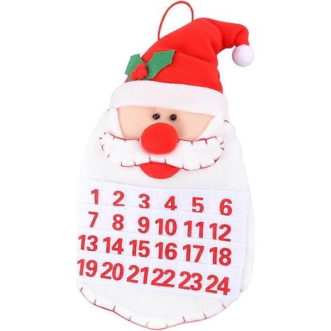 Adorable calendrier de l'Avent à l'effigie du Père Noël - Décoration de Noël à suspendre - Fournitures de Noël-37X23X6CM-White
