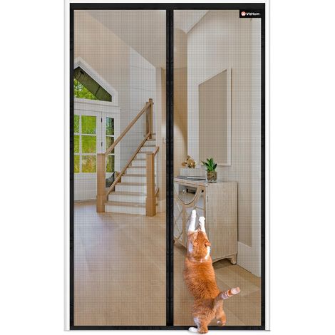 Moustiquaire magnétique ignifuge, matériau en fibre de verre, 90 x 200 cm, aimants plus puissants, sans perçage, pour porte de balcon, terrasse - Noire (1/5)