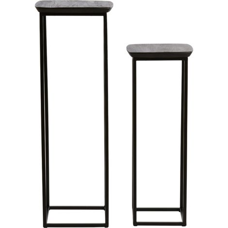 Ensemble de 2 colonnes Quenza en bois d'acacia avec métal noir –