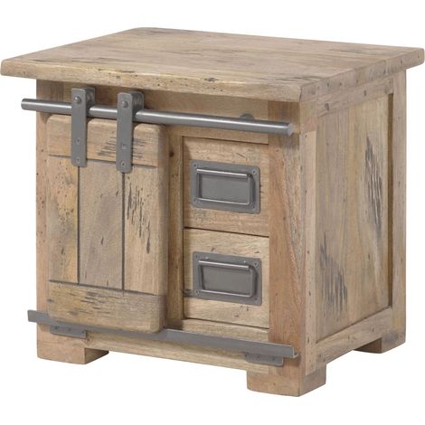 Table de chevet en bois de manguier 50x40x45, vernis beige, RAILWAY 3012 (1/3)