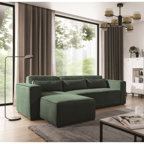 Ecksofa Schlafsofa WALDO Stoff Poso Grün Ottomane Links (1/5)