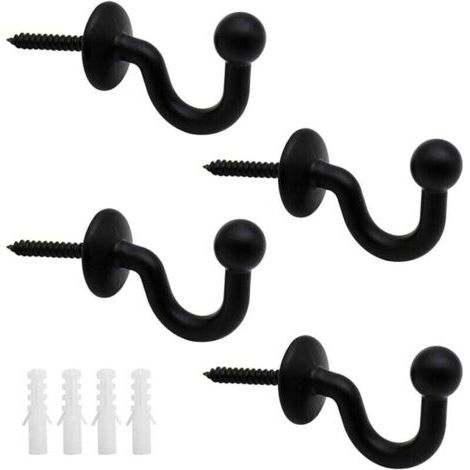 Set di 4 fermatende in metallo nero, 61 mm, da parete, con design multifunzionale a forma di U per raccogliere le tende e appendere vestiti o borse.