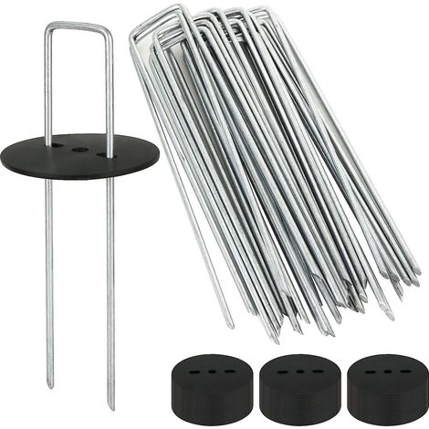 QAZQA 60 Pcs Piquet de Jardin avec Rondelle, Sardines de Fixation Bache avec 60 Rondelles, Piquet de Fixation Bache Anti Mauvais Herbe - 150 mm×3 mm (1/5)