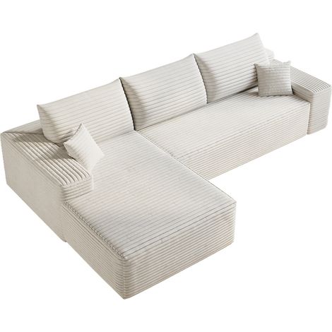 Divano angolare modulare 270 cm con chaise longue a L in velluto a coste bianco MODENUIT (1/4)