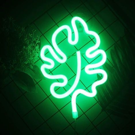 Insegne al neon a forma di foglia verde, luci al neon a LED per pareti, pannello luminoso a LED effetto neon per camera da letto (1/5)