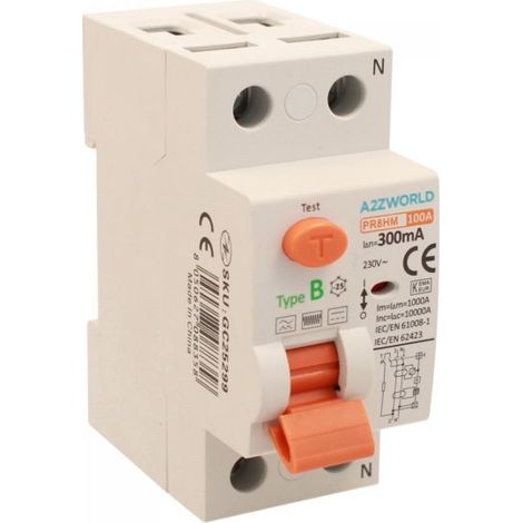 RCCB Interruttore Differenziale Puro Tipo B 1P+N 2M 10000A 300mA 100A AC 230V IP20 IEC61008-1 / IEC62423 PR8HM