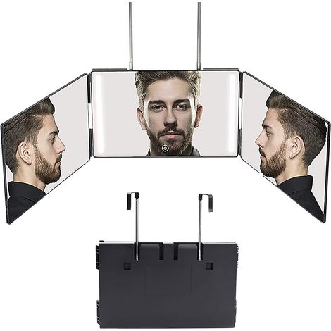 Miroir 3 faces pliable avec LED Miroir LED 360° Pour Le Maquillage Peignage Coupe Cheveux Noir (1/5)