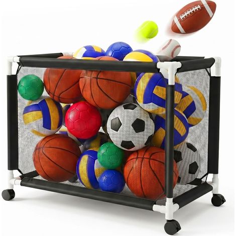 Relaxdays Ballwagen, 4 Rollen mit Bremse, HBT: 85 x 120 x 78 cm, Ballkäfig für Fußball, Basketball, Volleyball, schwarz