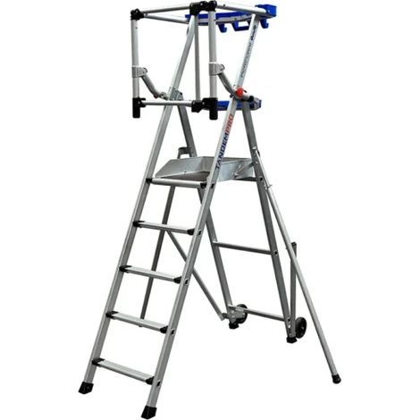 Duarib – Plateforme échafaudage 5 marches 3,20 mètres – Garde-corps rigide – Plancher antidérapant 0,50 x 0,40 m – Charge utile 150 kg – Aluminium (1/2)