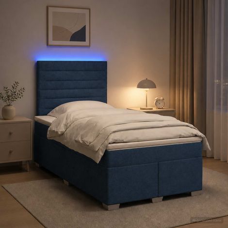 vidaXL Cama box spring con colchón con cabecera Azul 120 x 200 cm Tela (1/5)