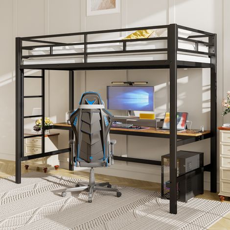 Lit 90x200 avec bureau, LED et échelle métal noir OKMYHOME (1/5)