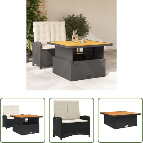 vidaXL Sitzbank - 2-tlg. Garten-Essgruppe mit Kissen Schwarz Poly Rattan (1/5)