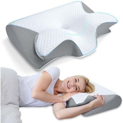 Cuscino cervicale in memory foam, cuscino ortopedico ergonomico 2 in 1, per alleviare il dolore al collo, cuscino di supporto sagomato adatto a chi dorme sul fianco o sul corpo