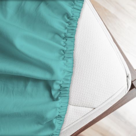 Lenzuolo letto sotto con angoli 100% puro cotone Made in Italy tinta unita Verde acqua - 1 Piazza (1/5)