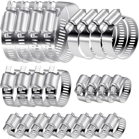 20 Collier de serrage, Acier inoxydable 304, Réglable 6-51mm, Pour tuyaux eau et air, Usage jardin et auto (1/5)