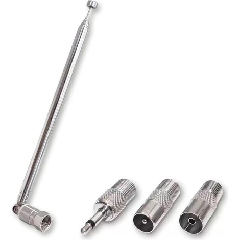 75 Ohm FM DAB Radio Antenna 7-Section Telescopic Aerial Indoor Antenna with F-Type Connector & 3 Adapters for Stereo AV Receiver