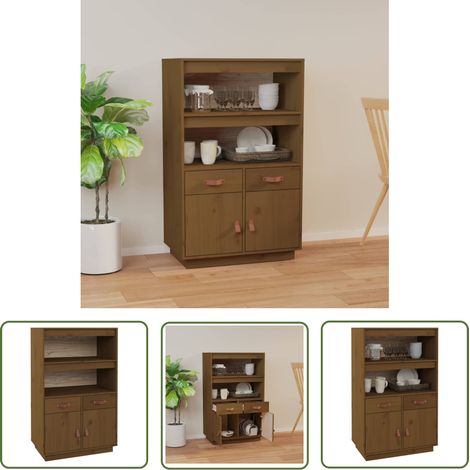 The Living Store Buffet haut Marron miel 67x40x108,5 cm Bois massif de pin - Buffet En Bois - Meuble De Rangement - Buffet Design - Buffet Vintage - Buffet Moderne (1/5)
