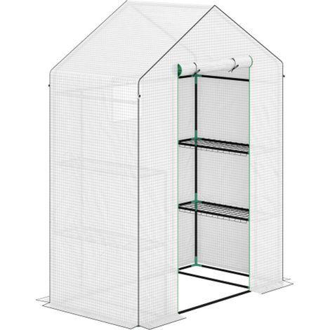 Serre avec porte roulante, fenêtre, étagères, serre à film hivernal en acier, serre pour balcon, jardin, serre à tomates 143 x 74 x 190 cm (1/5)
