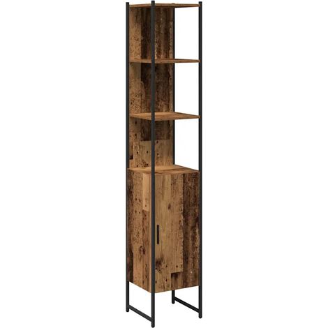 Armoire de salle de bain gain de place moderne avec étagères 33 x 33 x 185 cm en bois d'ingénierie bois ancien (1/5)