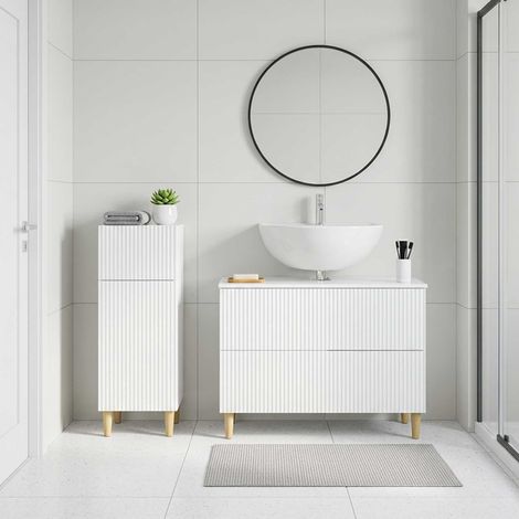 vidaXL Ensemble de 2 meubles de salle de bain ARNHEM Blanc brillant (1/5)