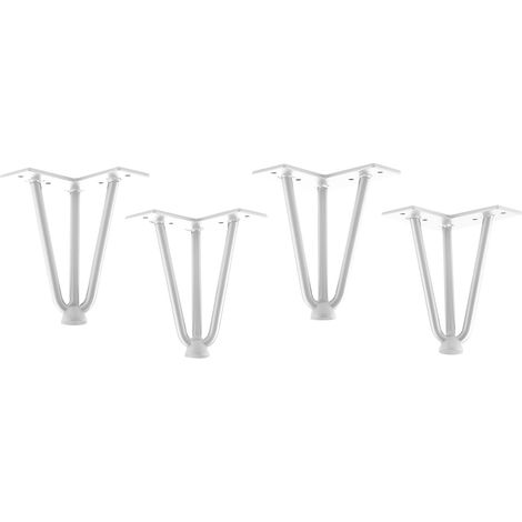 SOTECH 4 Stück Tischbeine Haarnadelbeine mit Bodenschutz Stahl 3 Streben Montageplatte 12x12cm weiß lackiert Höhe 150 mm (Rundstahl) (1/5)