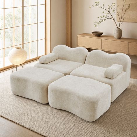 Sofá modular 2 plazas con otomanas de terciopelo OKMYHOME (1/5)