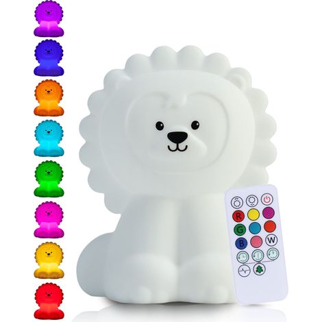 Veilleuse Lion (Grande) - avec Fonction de Tapotement et Télécommande - Lampe LED de Nuit Rechargeable - Cadeau de Naissance - Jouet - Chambre de Bébé - Lampe Enfant Premium (1/5)
