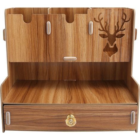 Bureau en bois porte-stylos range-crayons rangement fournitures de bureau maison teinte cerise