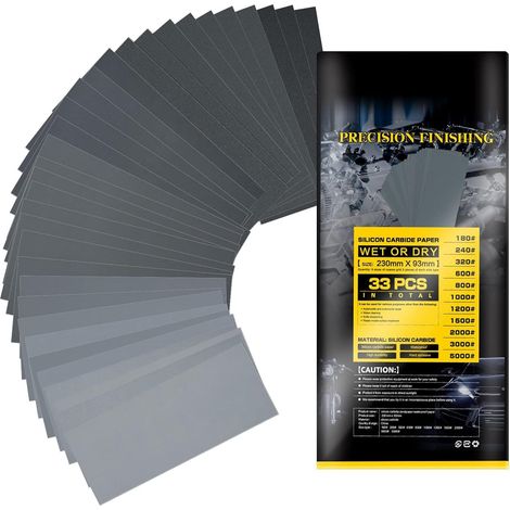 Ensemble de papier abrasif à grain fin 180-5000 33 pièces de papier de verre sec et humide 23 x9,5 cm (1/5)
