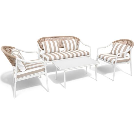 Salon de jardin table basse et 2 fauteuils 1 canapé en métal, POSITANO (1/3)
