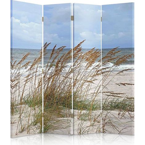 Paravent Herbe de la Mer Ambiance Bord de Plage 4 Volets - 145 x 180 cm - 2 faces R° V°