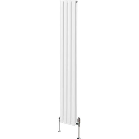 Röhrenheizkörper Oval & Chrom Thermostatventile Modern Weiß 1800 x 240mm