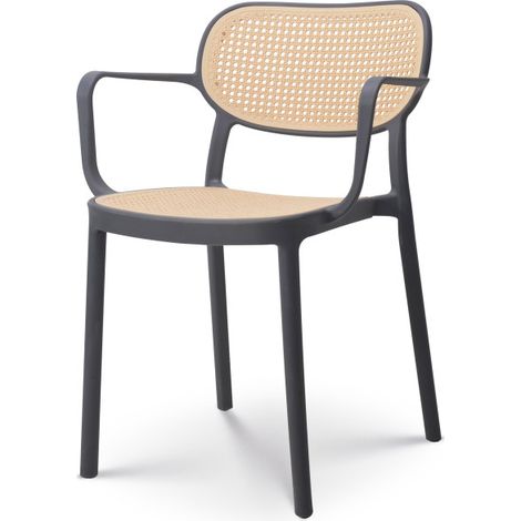 Silla de comedor gris de estilo vintage con reposabrazos
