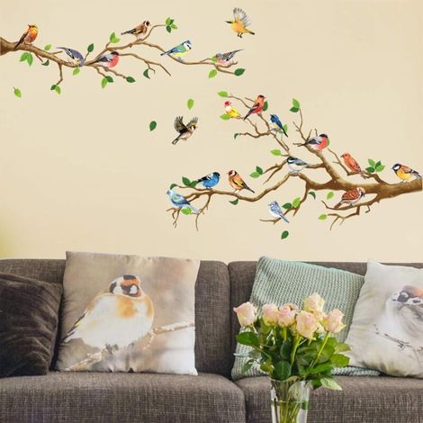 Kolibri auf einem Ast – Wandtattoo, grünes Blatt und fliegender Vogel, selbstklebende Vinyl-Wanddekoration, ideal für Garten, Wohnzimmer, Schlafzimmer, Küche, Spielzimmer (1/4)