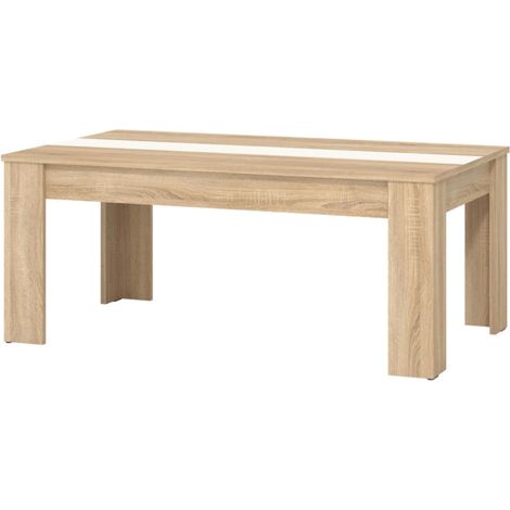 tavolino da soggiorno quercia con inserto bianco e grigio, 112x65,5x46,5 cm