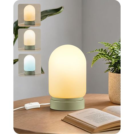 Table Lamp, Glass Lampshade White, Sage Green E27 Bulb Included, Diameter 11 cm, 3 Colour Temperatures, Switch, Modern Design, for Living Room, Bedroom, Hallway (1/5)
