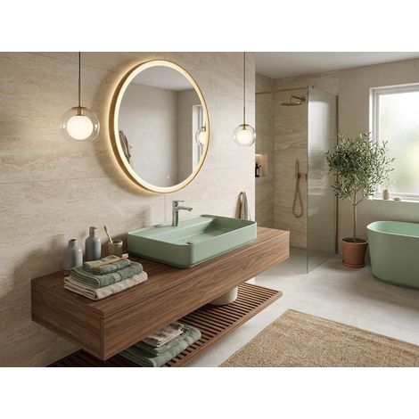 Lavabo rettangolare da appoggio senza troppo pieno in ceramica con foro rubinetto - Menta Opaco