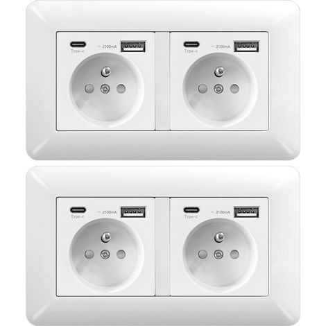 2er Set Doppel Steckdose mit USB 16A – Wandsteckdose Unterputz