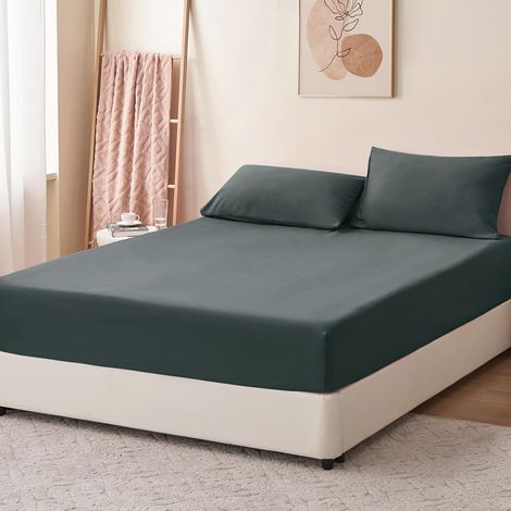 Drap Housse 160x200 Gris Foncé - Drap Housse 160 x 200 Bonnet 40cm Matelas en Microfibre 2 Personnes, Très Doux et Respirant avec Élastique Tout Autour (1/5)
