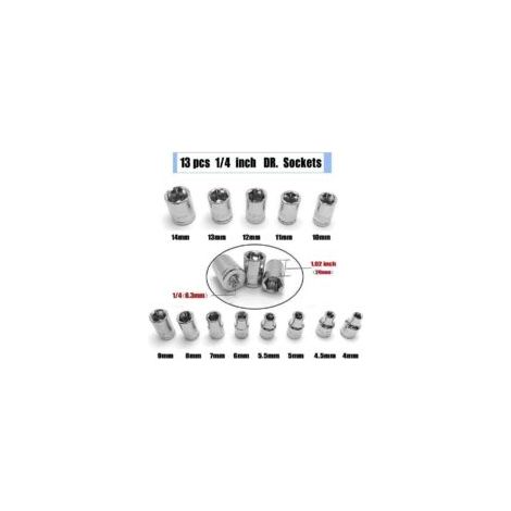 Set di 46 chiavi a bussola da 1/4" con cricchetto e cassetta degli attrezzi, bussole in Cr-V da 4-14 mm, inserti per cacciavite, prolunghe per le mani - Crezuo