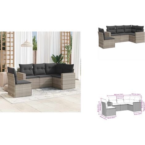 5-tlg. Garten-Sofagarnitur mit Kissen Hellgrau Poly Rattan - Gartensofas - Outdoor Möbel - Lounge Set - Gartenlounge - Rattan Sofa (1/3)