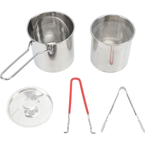 Petite friteuse en acier inoxydable avec système de filtration d'huile de type olecranon, style japonais, pour économiser l'huile. Ensemble de 4 pièces : casserole, panier passoire, pince et couvercle (1/5)