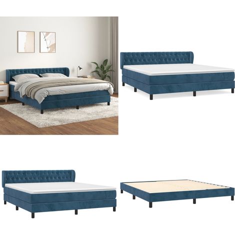 Boxspringbett mit Matratze Dunkelblau 160x200 cm Samt - Samtbett - Boxspringbett - Doppelbett - Bettauflage - Matratze - Home & Living (1/5)