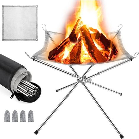 QAZQA 304 Brasero Portable pour Extérieur, Grille Barbecue/Chauffage Pliable, Foyer de Camping, avec Sac de Transport, en Acier Inoxydable, pour Patio, Camping, Jardin, Voyage (56 x 56 x 43 cm) (1/5)