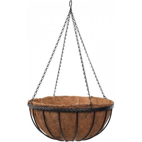 Smart Garden 35cm 14 Inch Metal Saxon Metal Hanging Basket Black Planter Liner