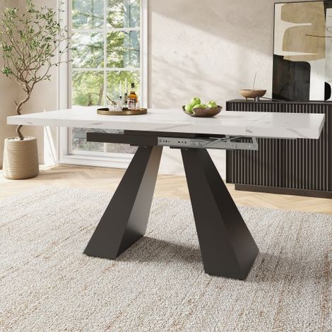 Table à manger extensible (99–159 × 74 cm) — table de cuisine gain de place dotée d'un plateau spacieux et d'un design modulable adaptée aux espaces de télétravail et aux pièces de vie plateau blanc (1/5)