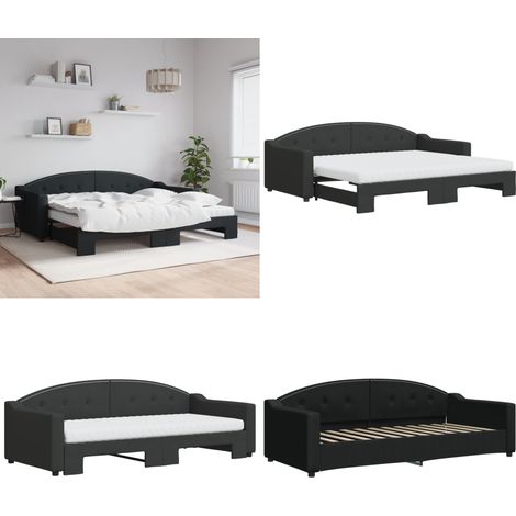 Tagesbett Ausziehbar mit Matratzen Schwarz 90x200 cm Stoff - Schlafsofa - Doppelbett (1/5)