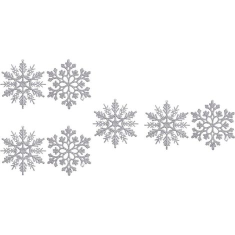 Set of 7 silver snowflakes, 10 cm, shaped like rice cakes and coral, made of glittery plastic for Christmas trees, Christmas tree decorations (silver) (1/4)