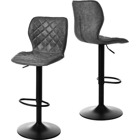 Goeurvant Moderner 360°-drehbarer Barhocker mit höhenverstellbarer Sitzfläche, Metallgestell und PU-Bezug - 2er Set - Schwarz