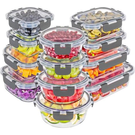 Set de 24 boîtes de conservation en verre – 12 boîtes + 12 couvercles – Étanches – Préparation repas (1/5)